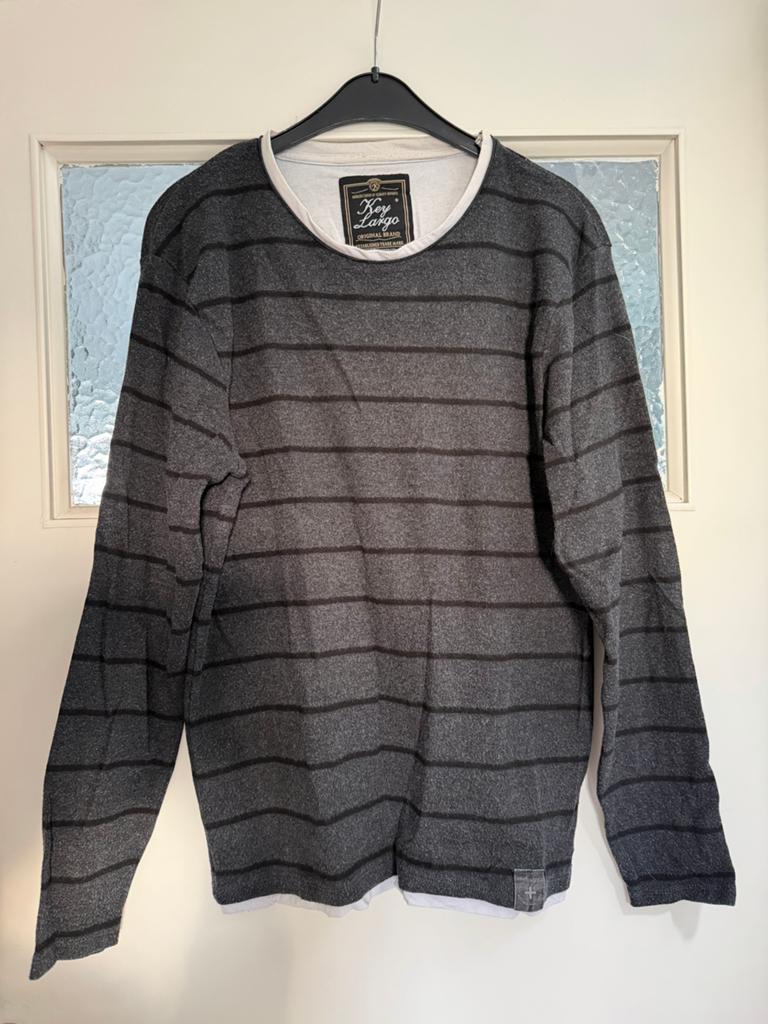 Key Largo gestreept shirt met lange mouwen, Verzenden, Zo goed als nieuw, Maat 52/54 (L), Grijs