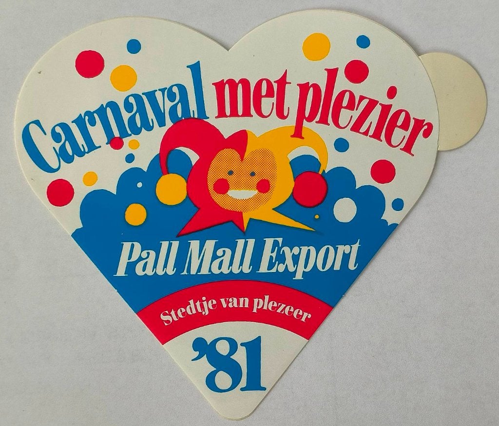Sticker Carnaval met Plezier Pall Mall export 1981, Ophalen of Verzenden, Zo goed als nieuw, Bedrijf of Vereniging