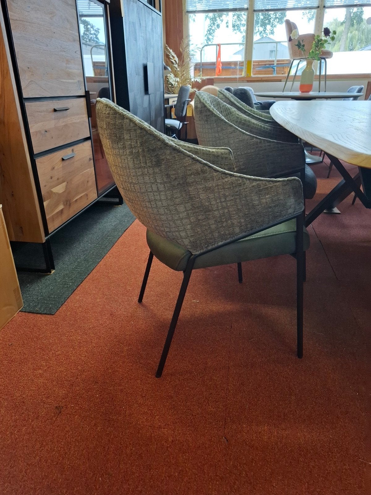 6 Nieuwe Armleuning stoelen, Olijf,  Model Nolan Xooon, Huis en Inrichting, Ophalen, Overige kleuren, Leer, Nieuw