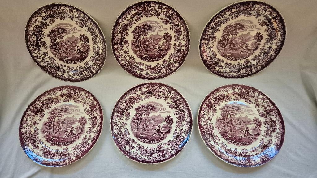6 Amazone paarse borden Petrus Regout, Antiek en Kunst, Ophalen of Verzenden