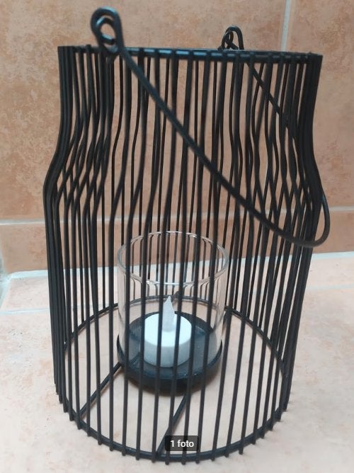 Metalen windlicht zwart, Lantaarn, Zwart, Nieuw, Ophalen of Verzenden