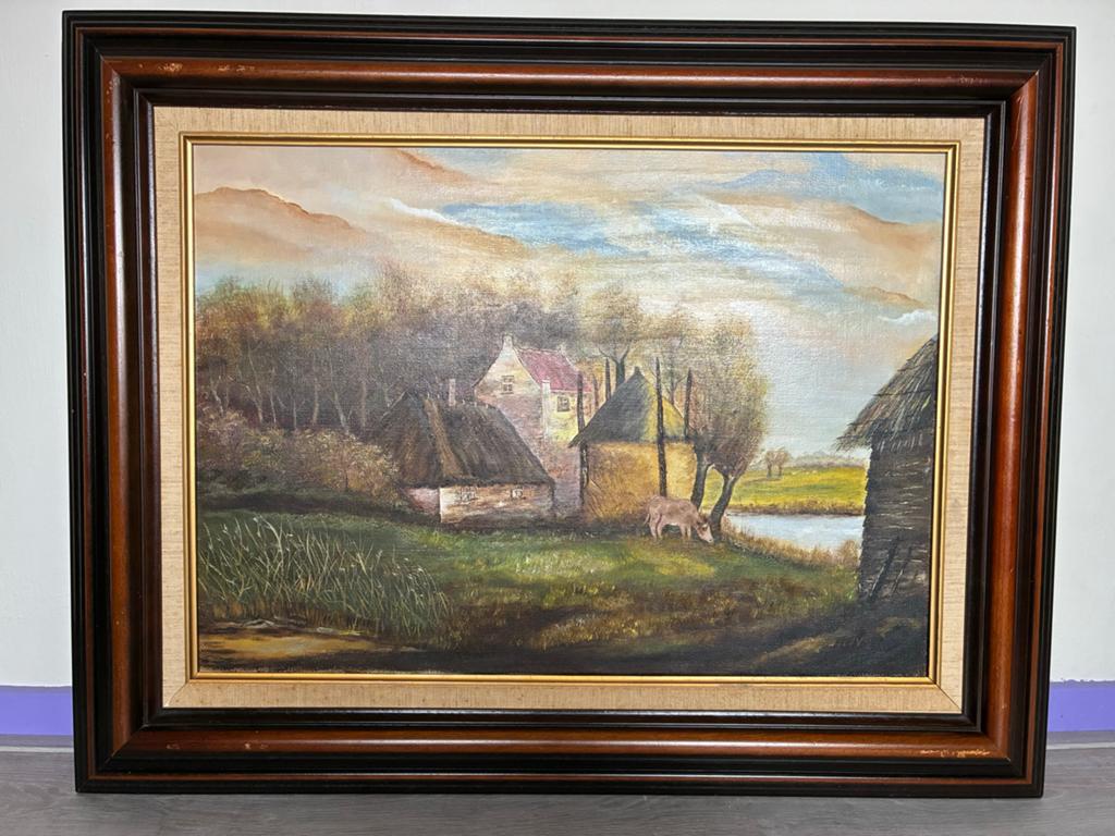 Prachtig vintage gesigneerd olieverfschilderij op doek, Antiek en Kunst, Ophalen