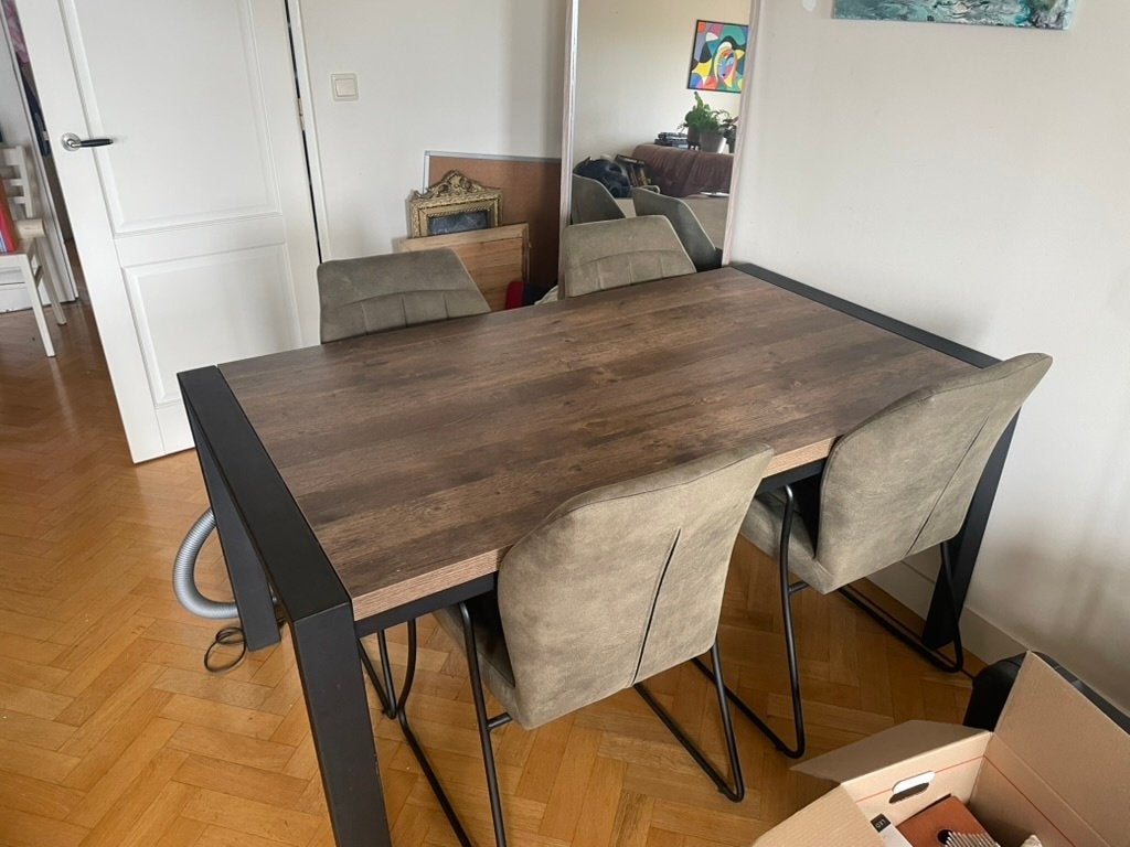 Eettafel Wisconsin 160x90 + 4 stoelen (Allegra) (De Bommel), Ophalen, 50 tot 100 cm, Zo goed als nieuw, 150 tot 200 cm