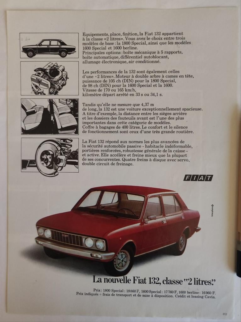 Fiat 132 advertentie uit jaren '70, Ophalen of Verzenden, Gebruikt, Auto's