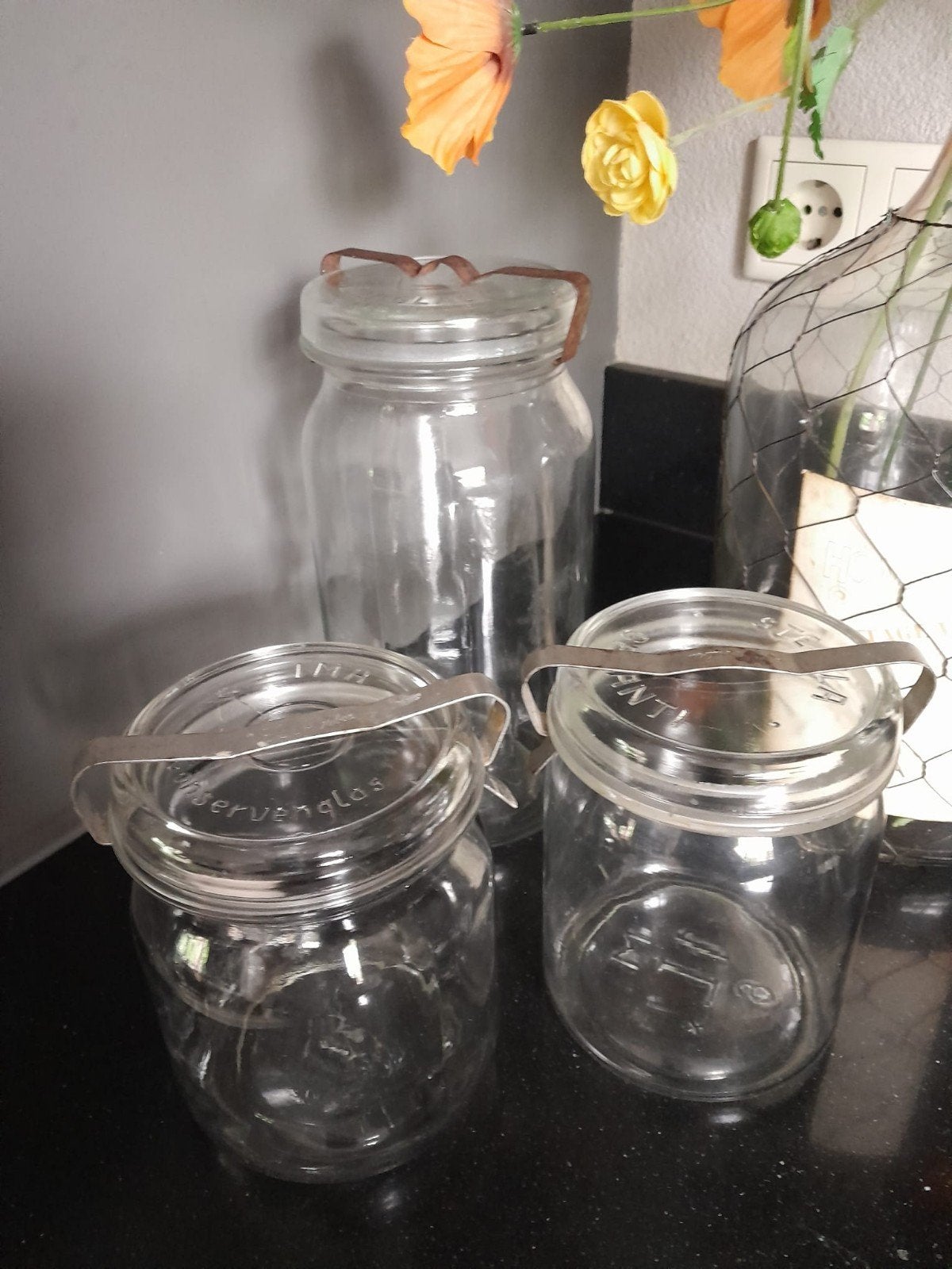 Set van 3 vintage weckpotten / conservenglas, Ophalen of Verzenden