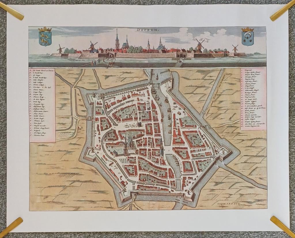 Historische Stadsplattegrond Dokkum - Schotanus 1664, Bernardus Schotanus a Sterringa, Voor 1800, Ophalen of Verzenden, Nederland