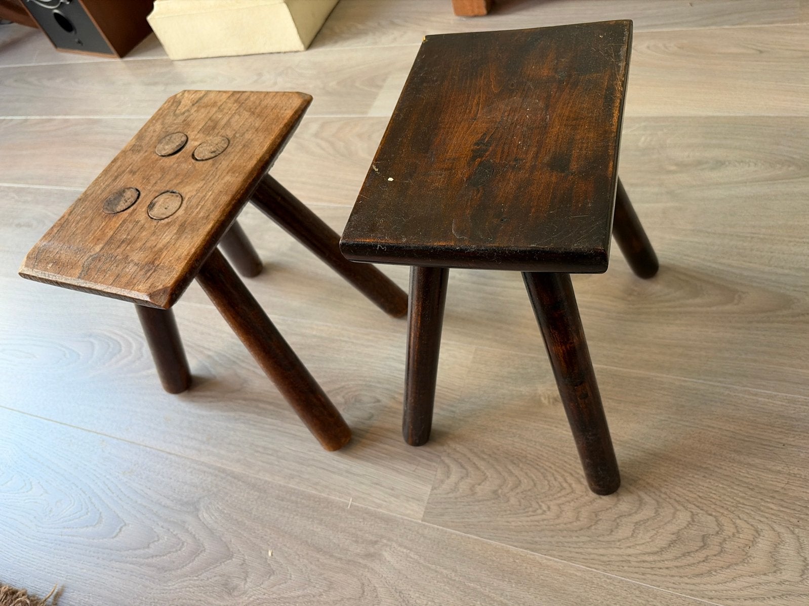 Set van 2 vintage houten krukjes, Ophalen, Gebruikt, Hout