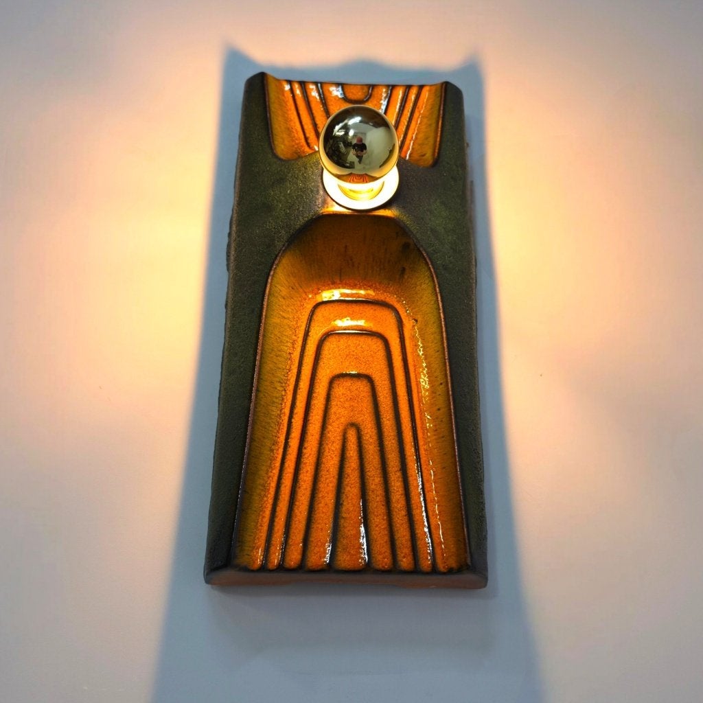 Set Hustadt Fat Lava keramische wandlampen 70s mid century, E14 (klein), Ophalen of Verzenden, Zo goed als nieuw, Met schakelaar