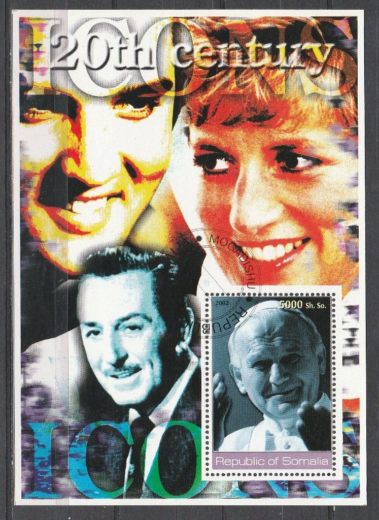 ELVIS PRESLEY en Lady DIANA e.a.= mooi bl. v SOMALIA-728, Ophalen of Verzenden, Gestempeld, Overige thema's