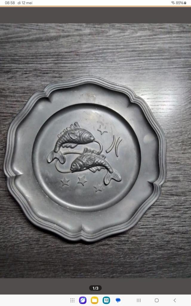 Vintage Tinnen Wandbord met Vissen - Sterrenbeeld Vissen, Ophalen of Verzenden