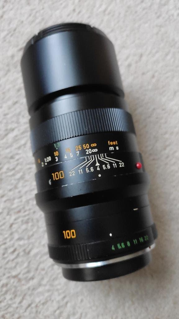 Leitz Leica 100mm macrolens MACRO-ELMAR-R f4 + macro-adapter, Ophalen, Gebruikt, Macrolens