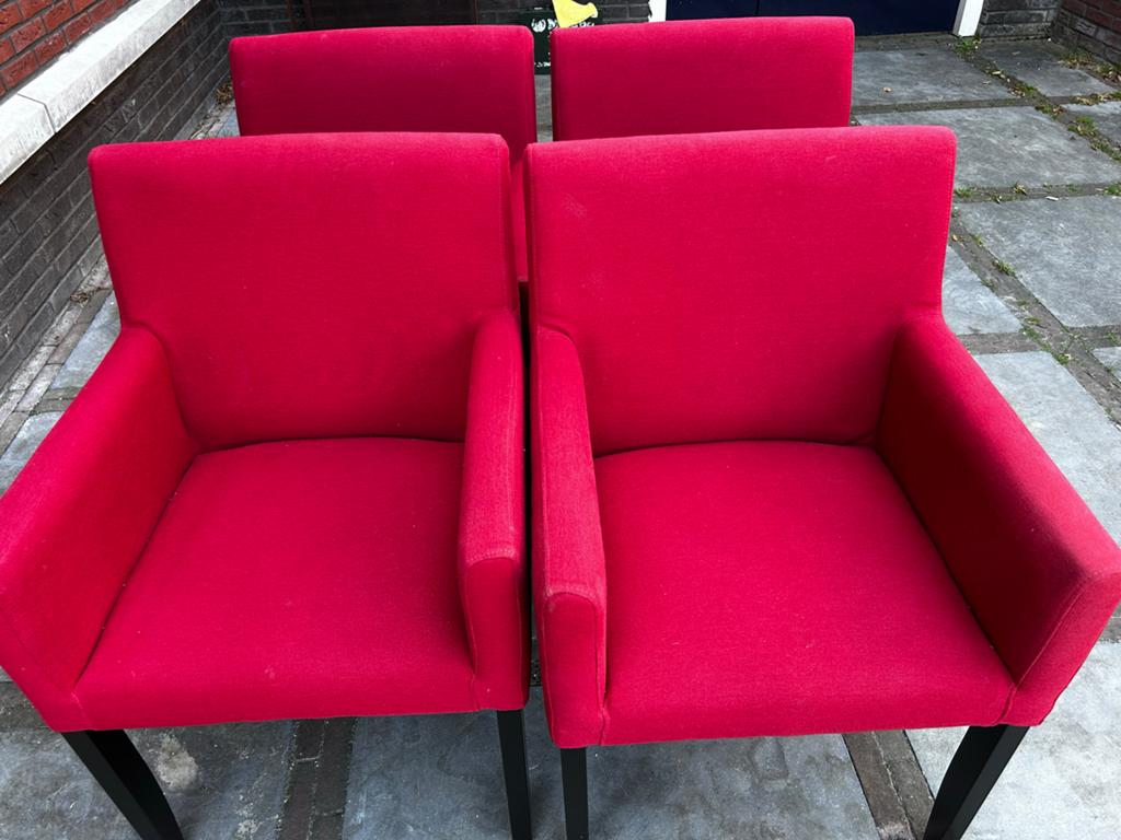 Gratis, Set van 4 rode eetkamerstoelen met armleuningen, Ophalen, Gebruikt, Vier, Stof