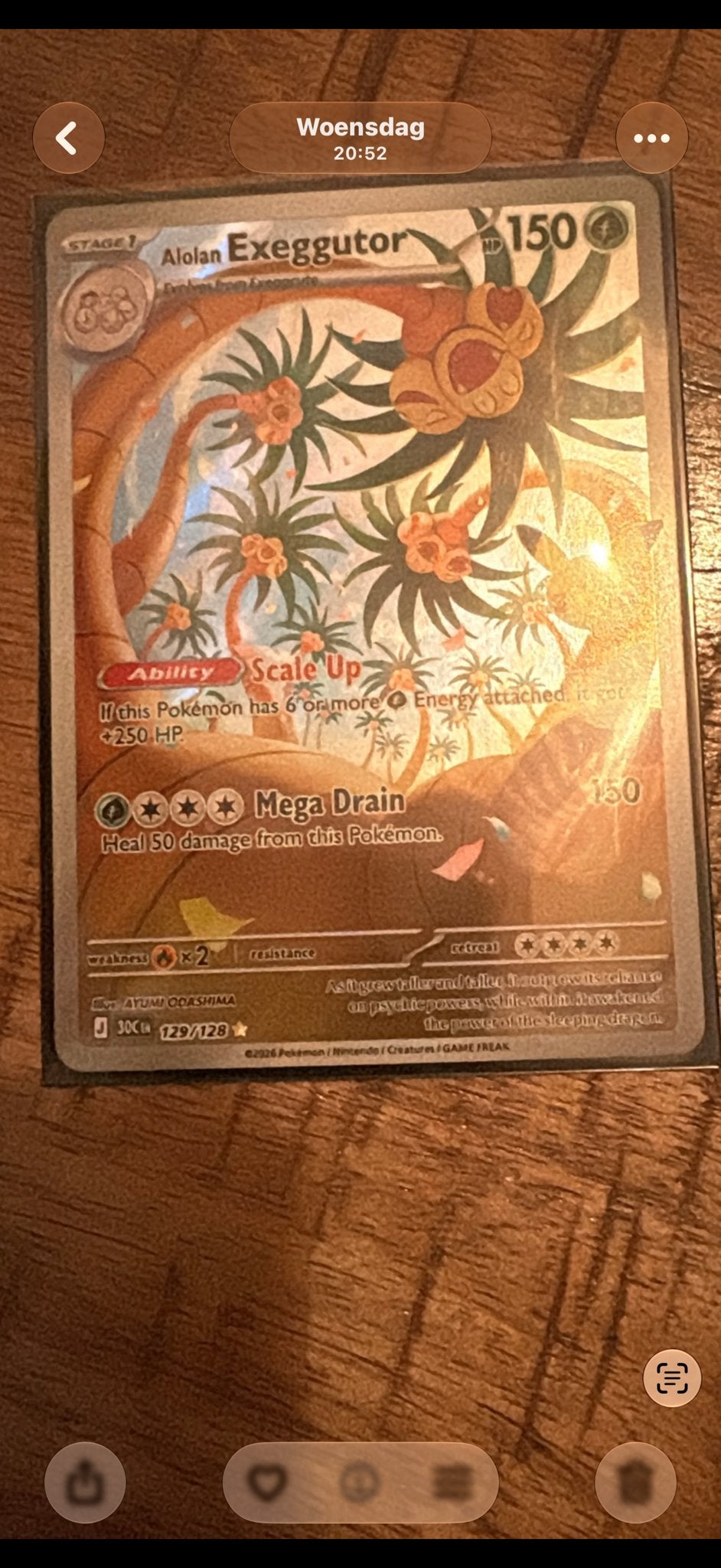 Alolan Exeggutor 129/128 Full Art Pokémon Kaart, Ophalen of Verzenden, Zo goed als nieuw, Losse kaart, Foil