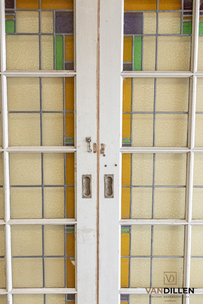 Antieke ensuite deuren glas in lood gekleurd 200.5 x 82.5, Doe-het-zelf en Verbouw, Deuren en Horren, Gebruikt, 120 cm of meer