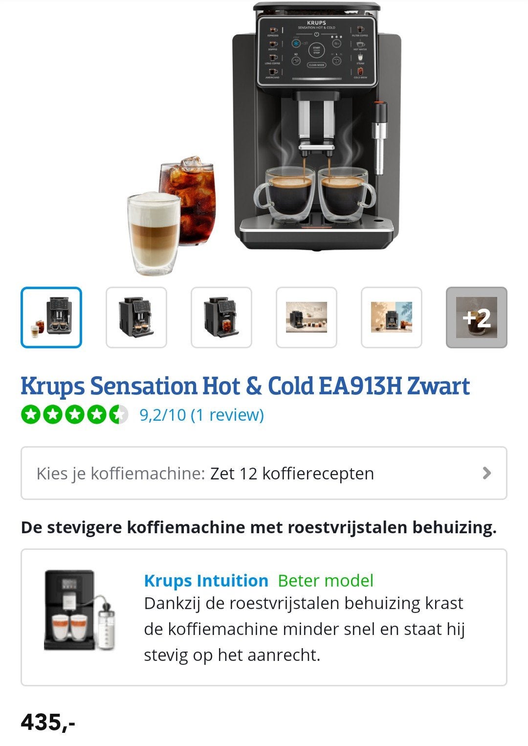 Krups Sensation Hot & Cold Automatische Espressomachine, Espresso apparaat, Nieuw, 2 tot 4 kopjes, Afneembaar waterreservoir