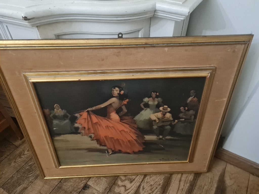Grote vintage lijst met Spaanse danseres foto 1 t/m 5, Ophalen of Verzenden