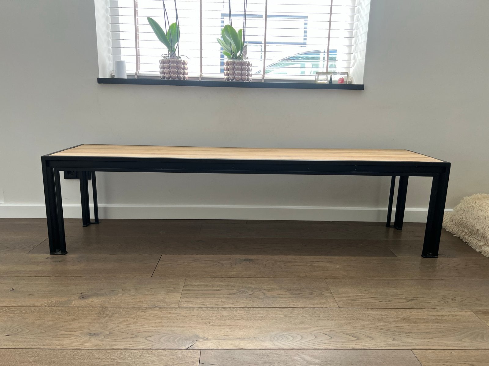 Eiken tv meubel, plantentafel, sitetable met stalen poten, Huis en Inrichting, Kasten | Televisiemeubels, Ophalen, 50 tot 100 cm