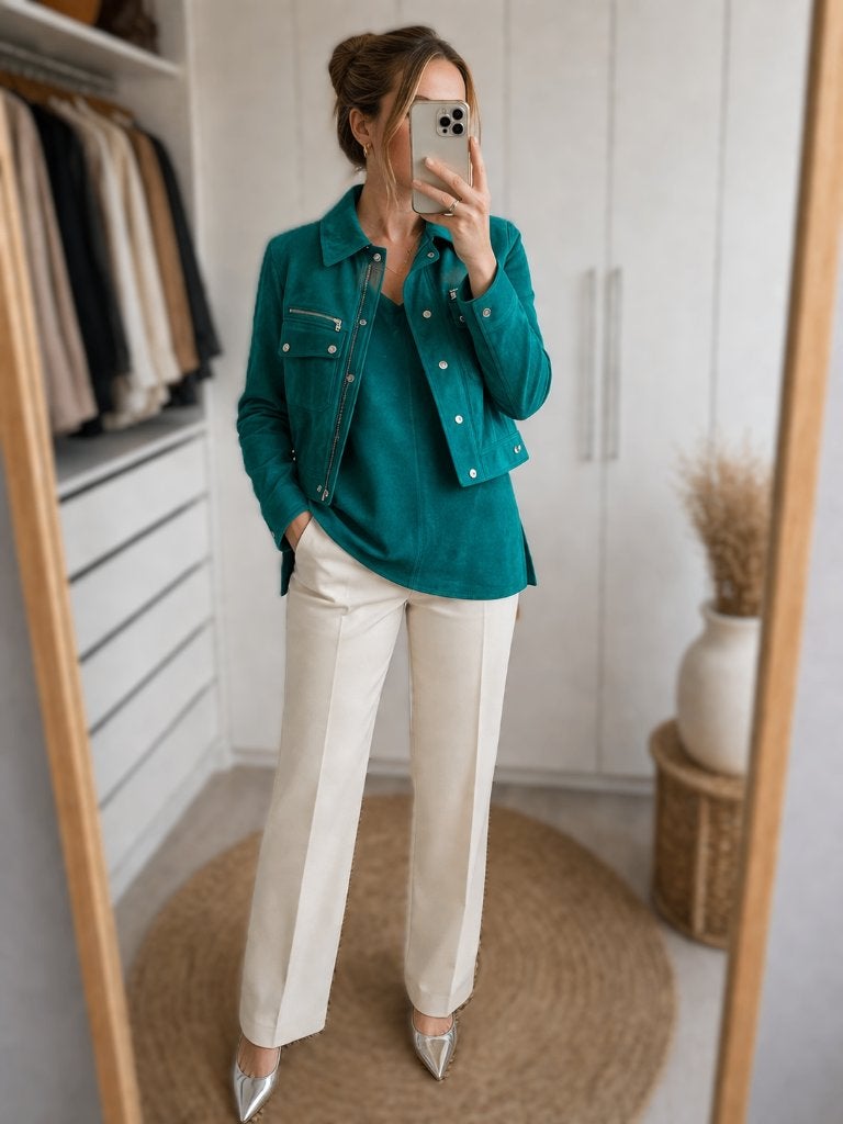 Ralph Lauren Black Label suède set – luxe uniek jasje & top, Verzenden, Zo goed als nieuw, Maat 36 (S), Groen