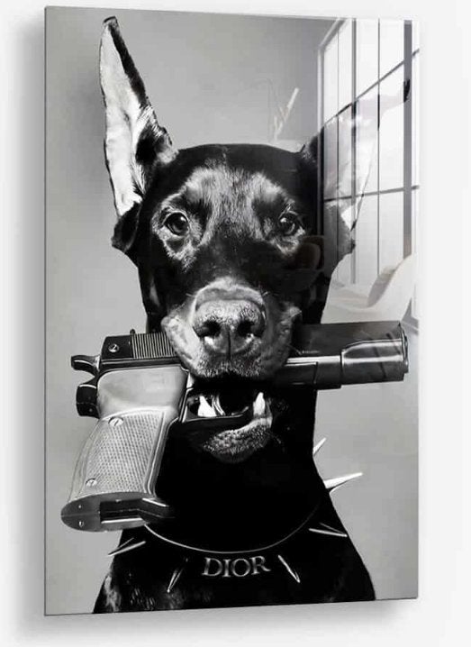 Glasschilderij The Guard Dog 100x150 - Gehard glas, Glas, Achter glas, Ophalen of Verzenden, Dieren