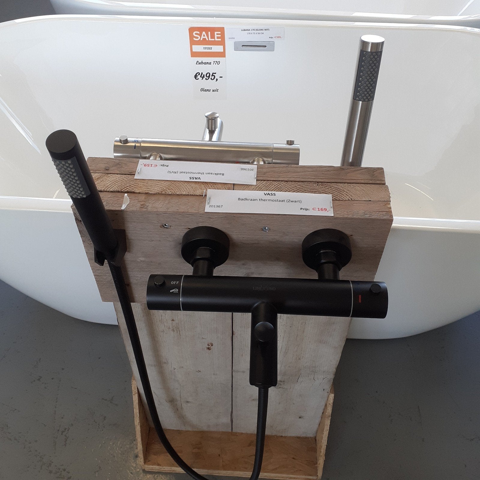 Thermostaat badkraan, mat zwart, handdouche, modern, Vass