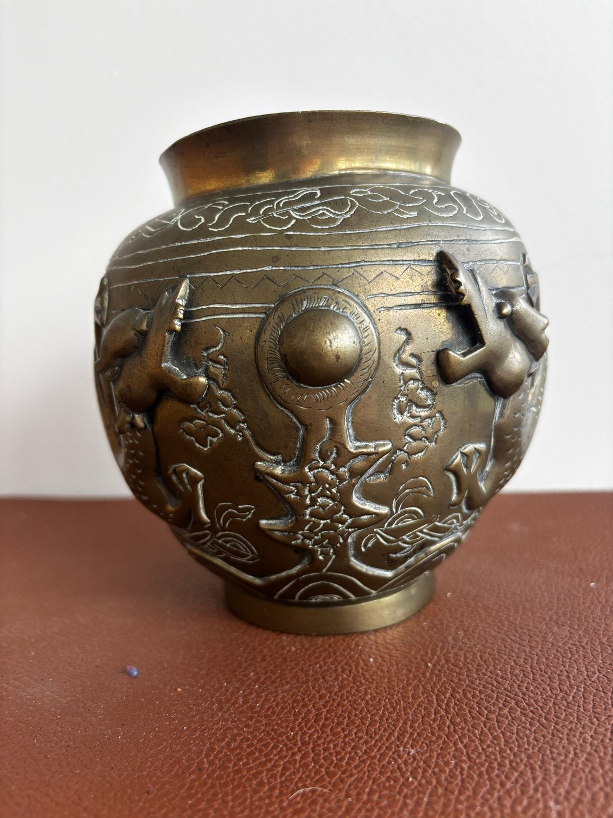 Oude Chinese messing Pot met Draken en Zegelschrift, 15 cm, Ophalen of Verzenden