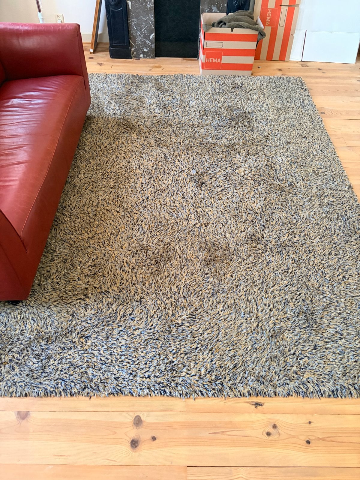 Groot vloerkleed, shaggy, blauw/beige/zwart, Huis en Inrichting, Stoffering | Tapijten en Kleden, Gebruikt, Blauw, 200 cm of meer
