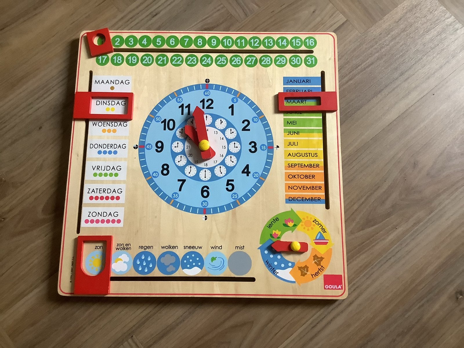 Goula Houten Kalender en Klok Educatief Speelgoed, Kinderen en Baby's, Speelgoed | Educatief en Creatief, Ophalen, Zo goed als nieuw