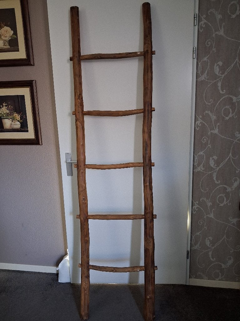 Decoratieve houten rustieke ladder - landelijke stijl, Ophalen, Hout, Bruin, Landelijk