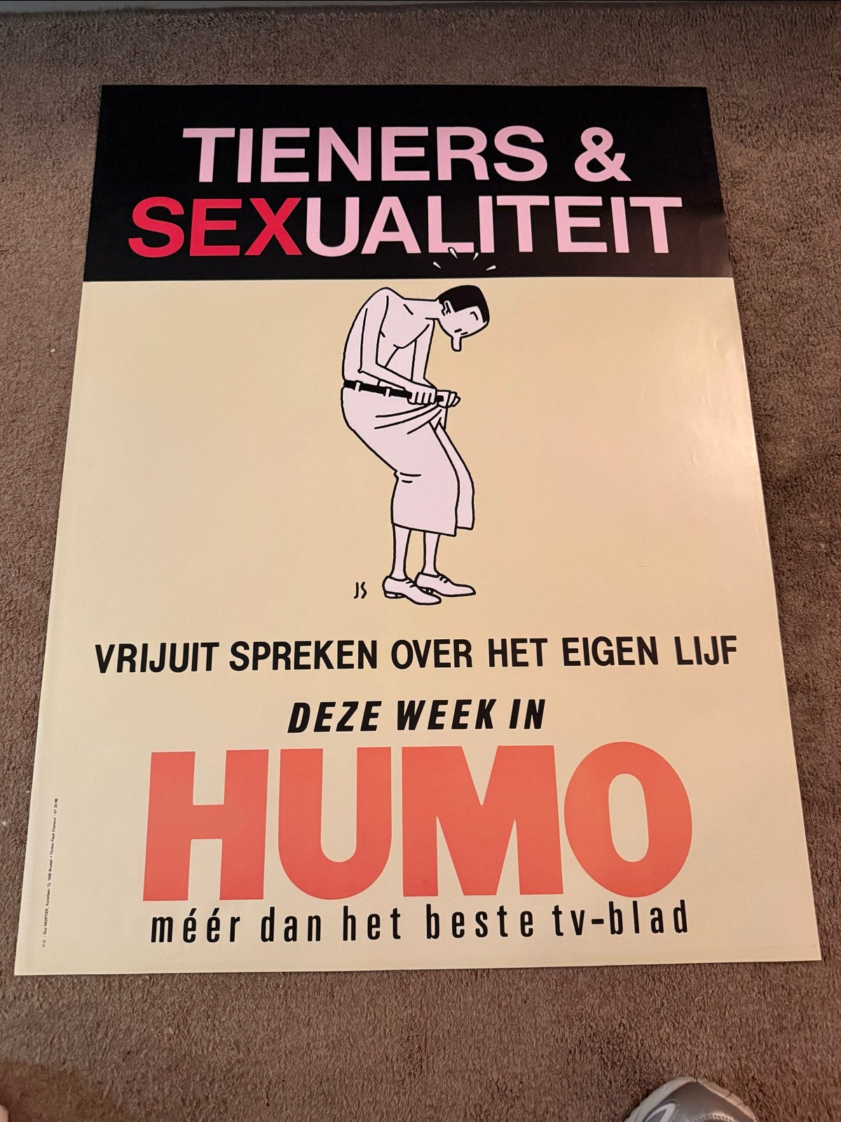 Vintage Humo Poster: Joost Swarte Tieners & Sexualiteit, Ophalen of Verzenden, Kuifje, Gebruikt, Plaatje, Poster of Sticker