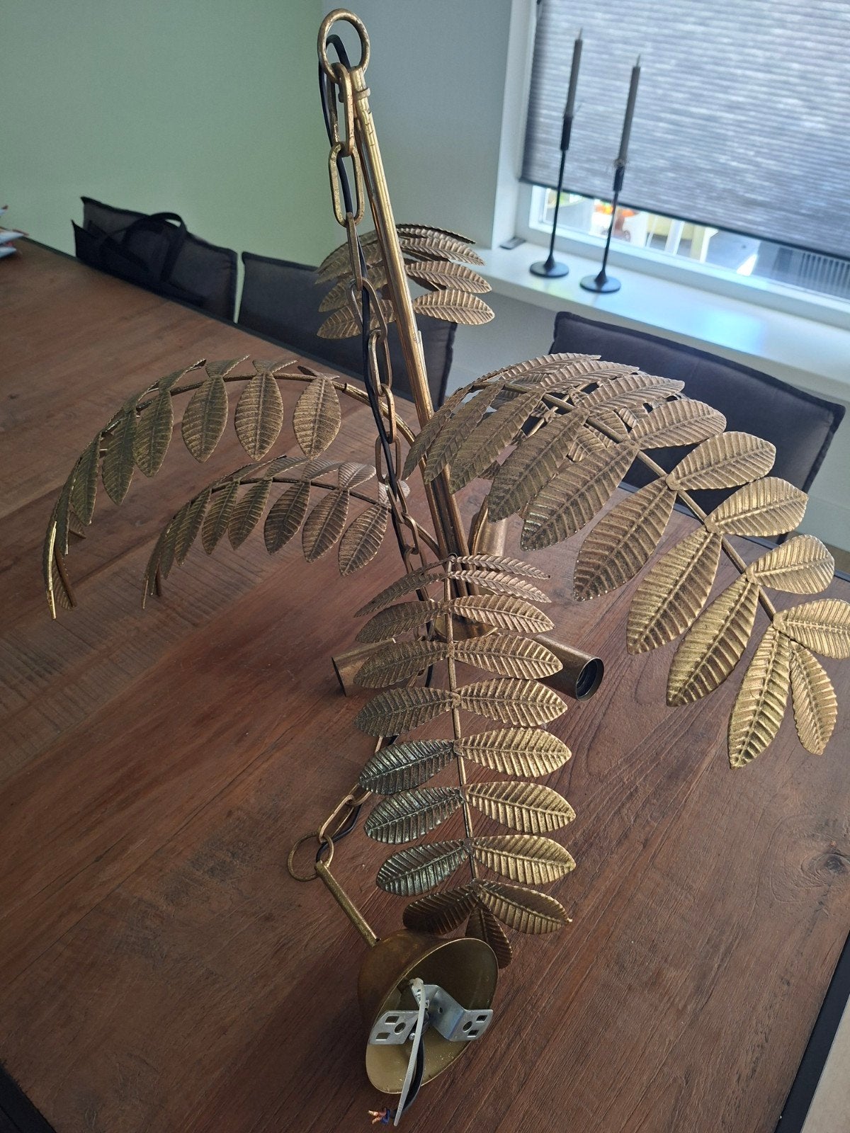 Gouden hanglamp met bladeren, Ophalen, Gebruikt, 50 tot 75 cm, Botanisch, Vintage
