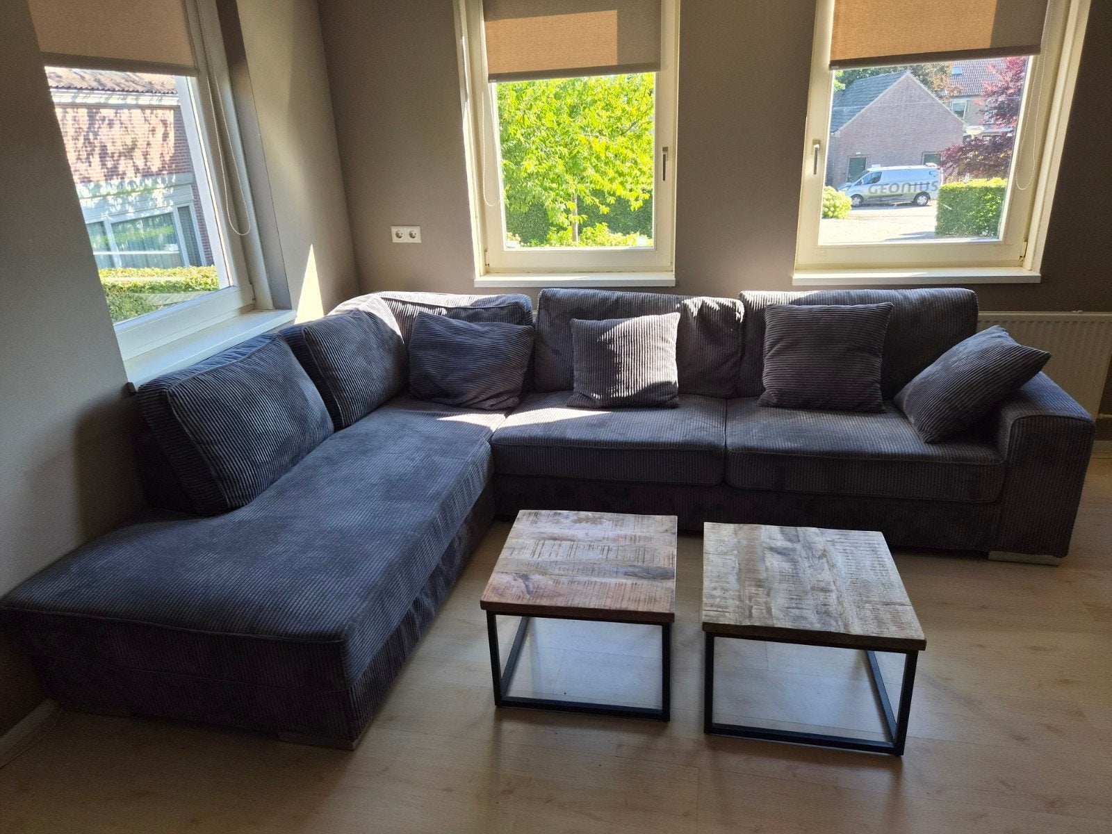 Enjoy Hoekbank in Ribstof Elza Gray - 1 JAAR GARANTIE!, Ophalen, 250 tot 300 cm, Hoekbank, Zo goed als nieuw