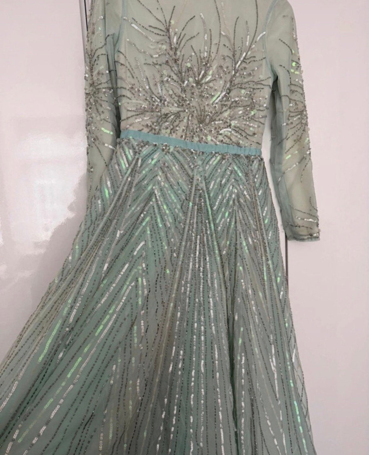 Prachtige Mintgroene Avondjurk met Pailletten - Maat 36, Kleding | Dames, Ophalen of Verzenden, Zo goed als nieuw, Maat 36 (S)
