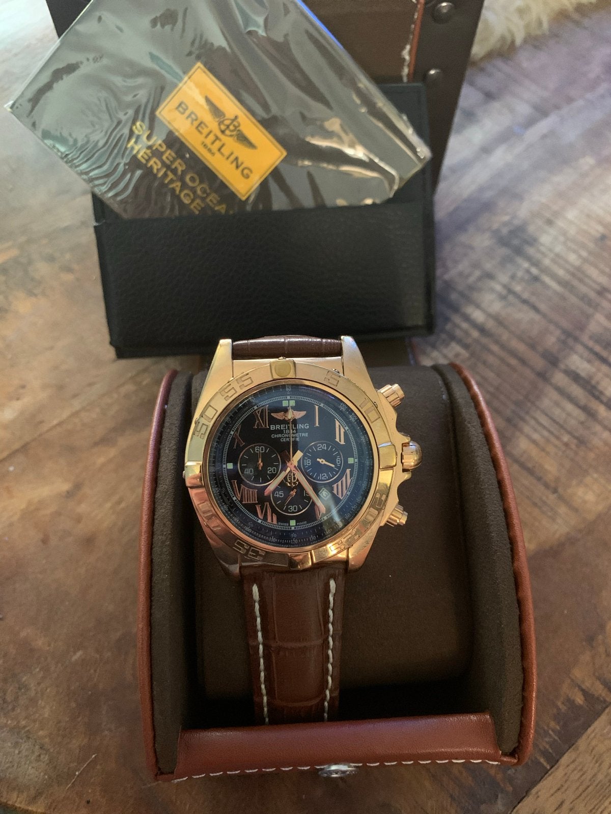 Breitling Superocean Heritage Chronograaf Roségoud, Leer, Breitling, Polshorloge, Ophalen of Verzenden