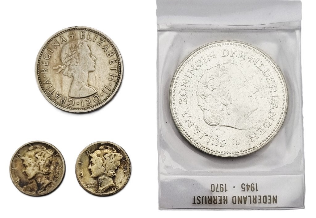 1243. Munten – Nederland, Verenigde Staten en Engeland, Ophalen, Noord-Amerika, Zilver