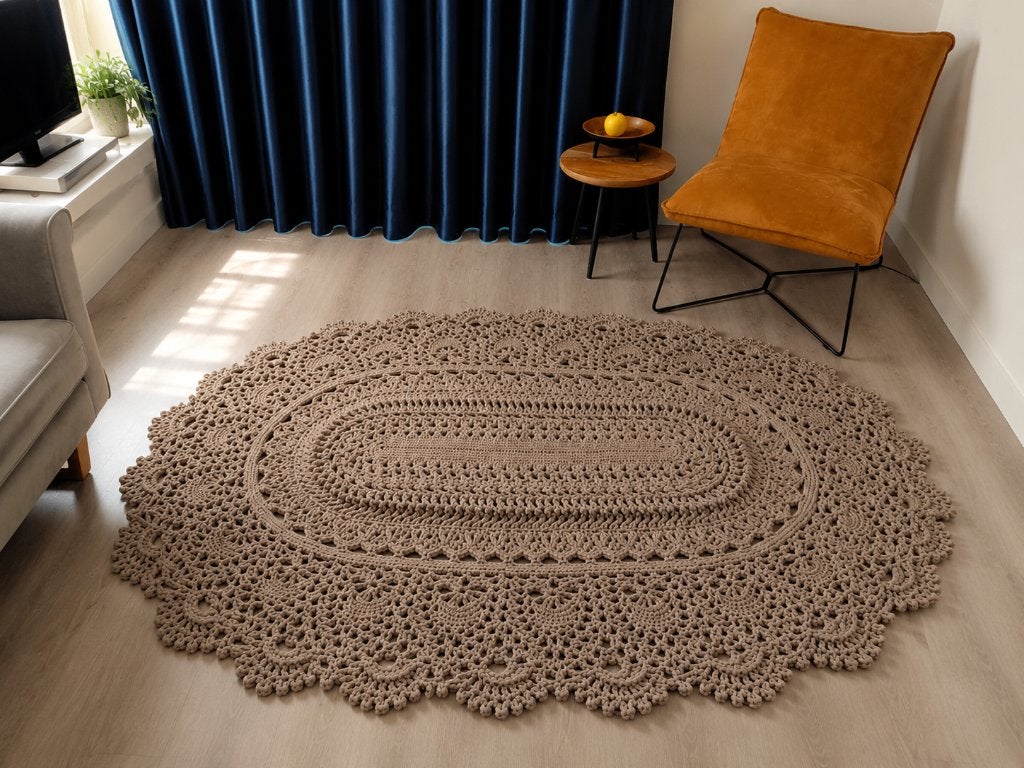 Luxe Gehaakt Ovaal Vloerkleed240x160Taupe Japandi Boho Stijl, 150 tot 200 cm, Ophalen of Verzenden, Ovaal, Bruin