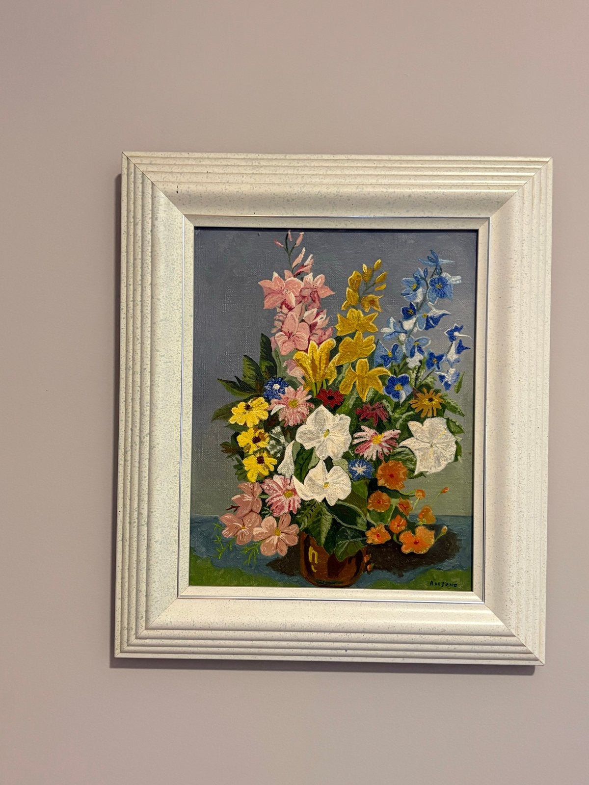 Vintage bloemenstilleven olieverfschilderij A. de Jong, Antiek en Kunst, Kunst | Schilderijen | Klassiek, Ophalen