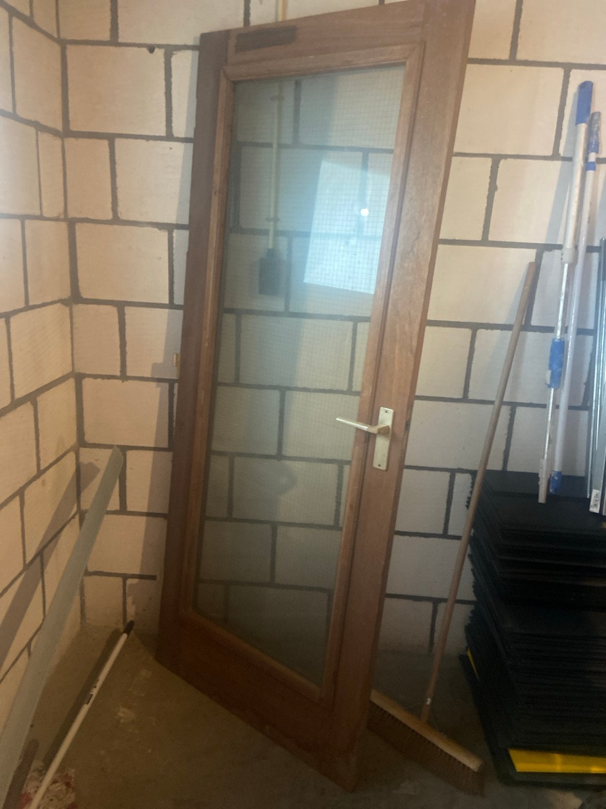 Houten deur met glas - 83,5 x 205 cm, Ophalen, Gebruikt, 80 tot 100 cm, Binnendeur