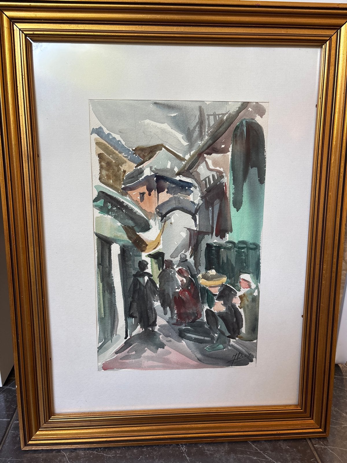 H. Perk: Stadsgezicht Aquarel - Gesigneerd, Achter glas, Realistisch, Ophalen of Verzenden, Aquarel