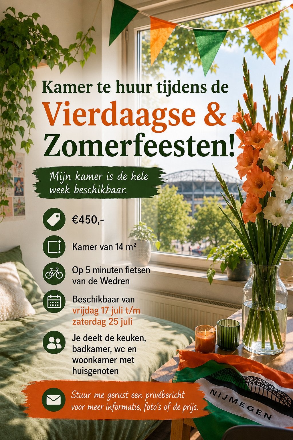 Kamer Nijmegen Vierdaagse Zomerfeesten, Ophalen of Verzenden, Zo goed als nieuw