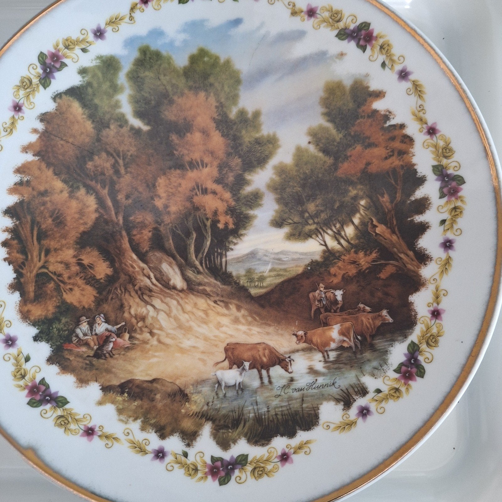 Decoratieve Wandbord met Landschap en Vee - H.C. van Hunnik, Ophalen of Verzenden