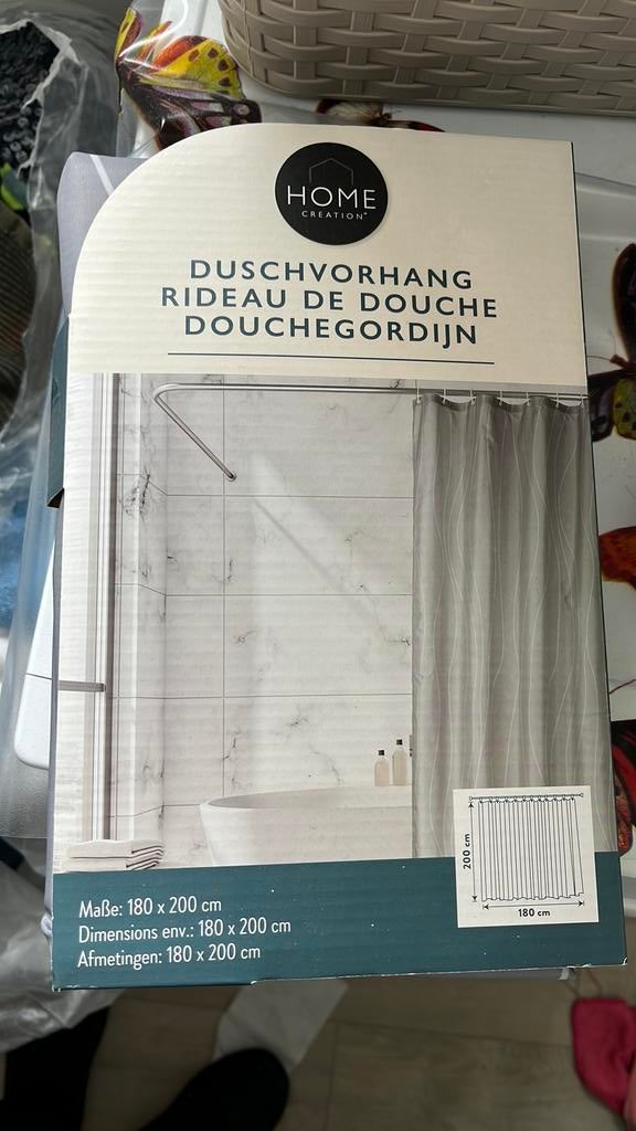 Nieuw Douchegordijn wasbaar met haken 180 200. grijs, Ophalen of Verzenden, Nieuw, Grijs, Overige typen