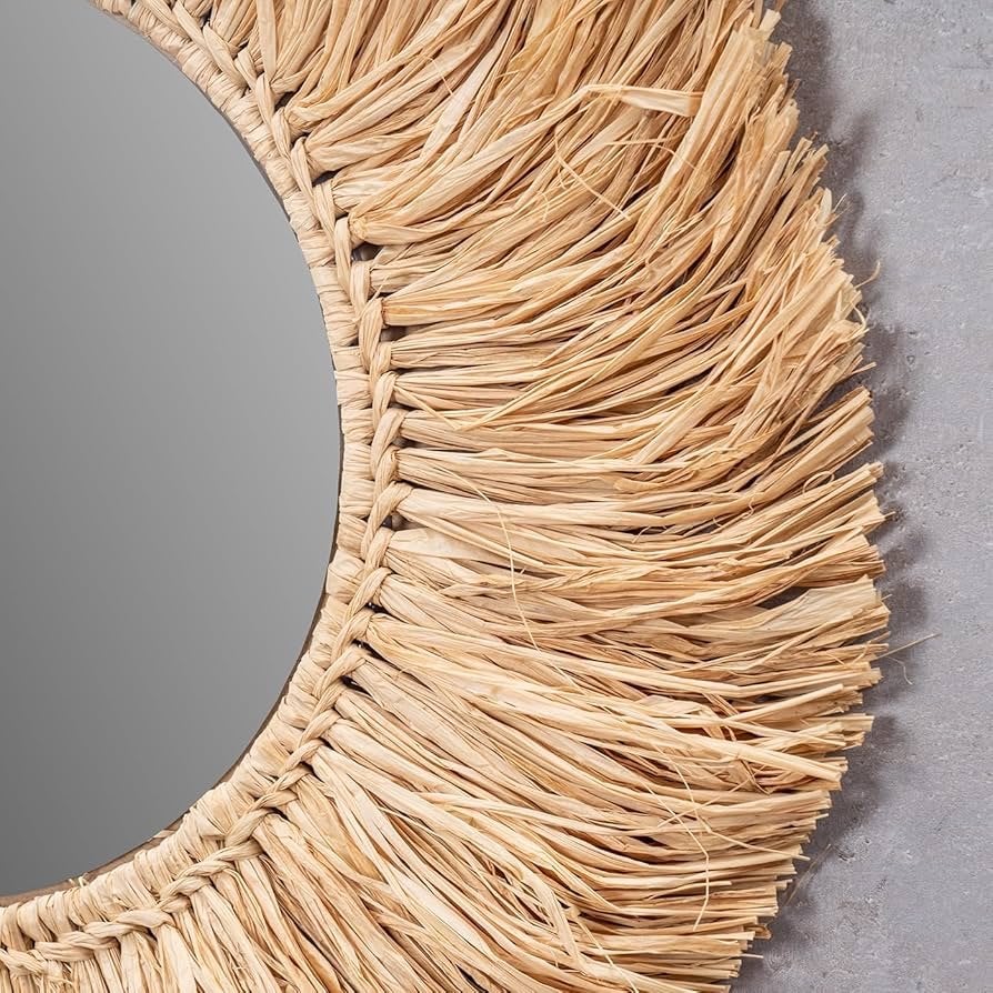 Boho Wandspiegel van natuurlijk zeegras - Ø 58 cm, Huis en Inrichting, Woonaccessoires | Spiegels, Rond, Nieuw, Ophalen of Verzenden