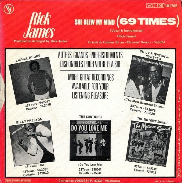 Rick james - she blew my mind 69 times, Cd's en Dvd's, Vinyl Singles, 7 inch, Ophalen of Verzenden, Zo goed als nieuw, Dance en House