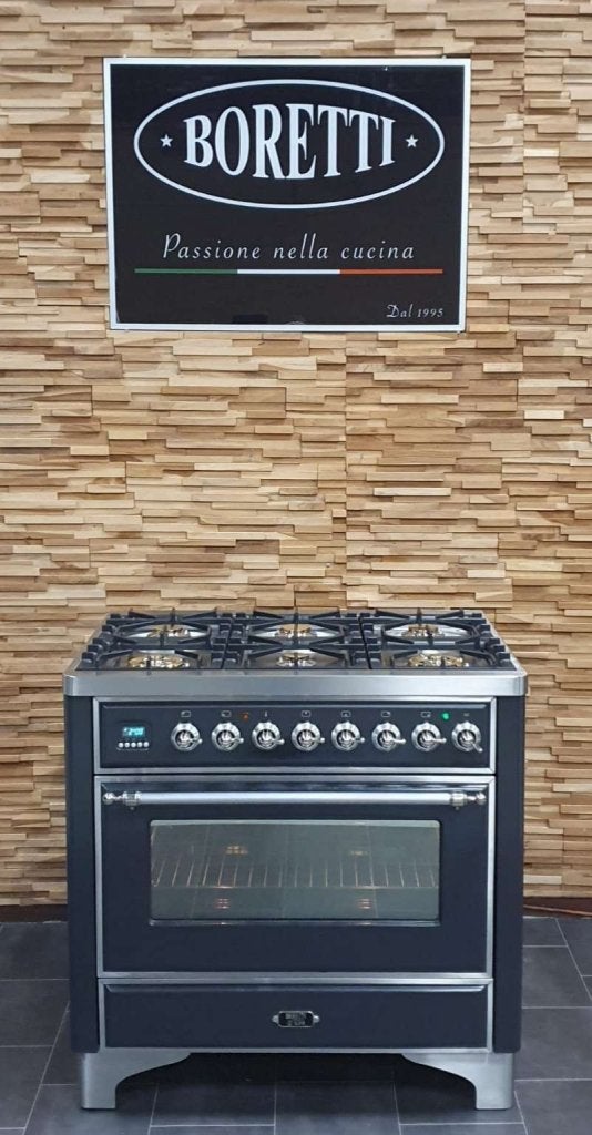 🔥Luxe Boretti Majestic Fornuis 90cm antraciet + rvs 6 pits, Witgoed en Apparatuur, Niet ingevuld, 60 cm of meer, Niet ingevuld