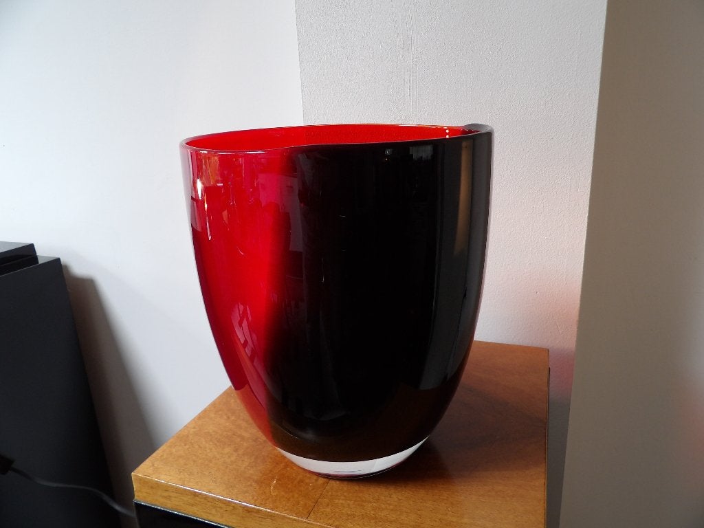 Murano grote Vaas rood/zwart, 80-er jaren, Antiek en Kunst, Ophalen of Verzenden