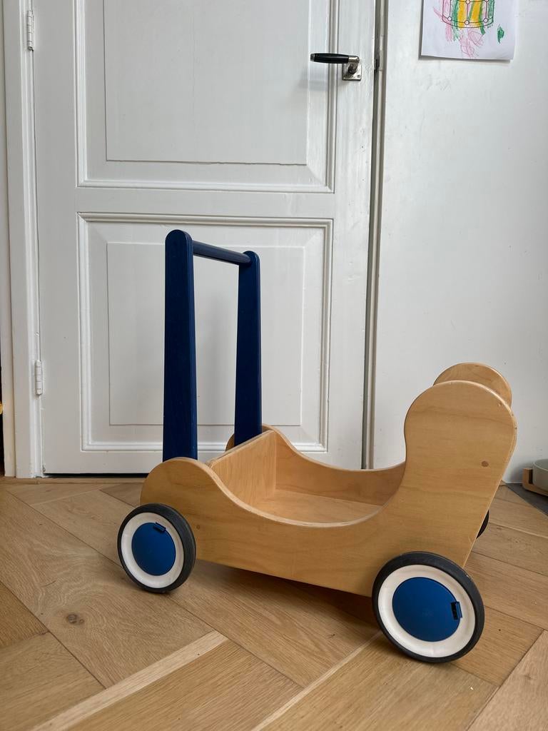Houten loopwagen met blauwe accenten, Ophalen, Gebruikt, Overige typen, Met wieltjes