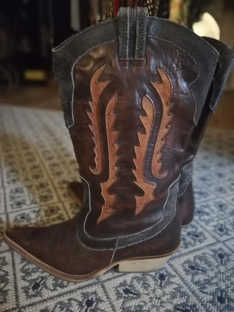 Vintage Cowboylaarzen Jaren '90 - Maat 39/40, Kleding | Dames, Schoenen, Ophalen of Verzenden, Zo goed als nieuw, Bruin, Hoge laarzen