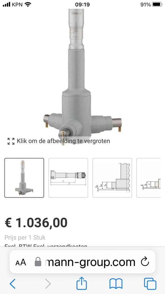 Mitutoyo meetinstrument 368-118 (125-150mm), Doe-het-zelf en Verbouw, Meetapparatuur, Gebruikt, Afstand, Ophalen of Verzenden
