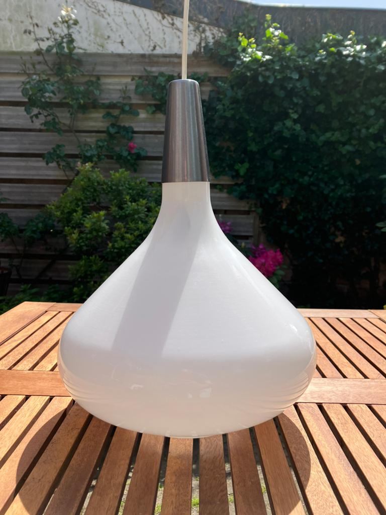 Hanglamp wit glas, Huis en Inrichting, Lampen | Hanglampen, Ophalen, Gebruikt, Vintage, Glas