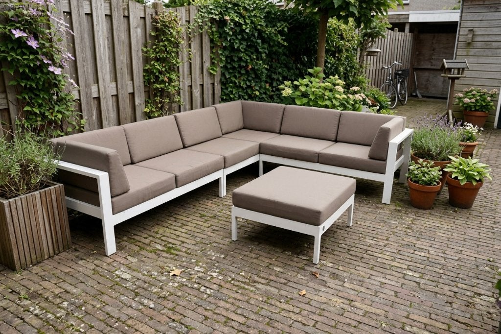 4Seasons Outdoor Cosmo loungeset hoekbank + hocker SALE, Ophalen, 4 zitplaatsen, Bank, Aluminium